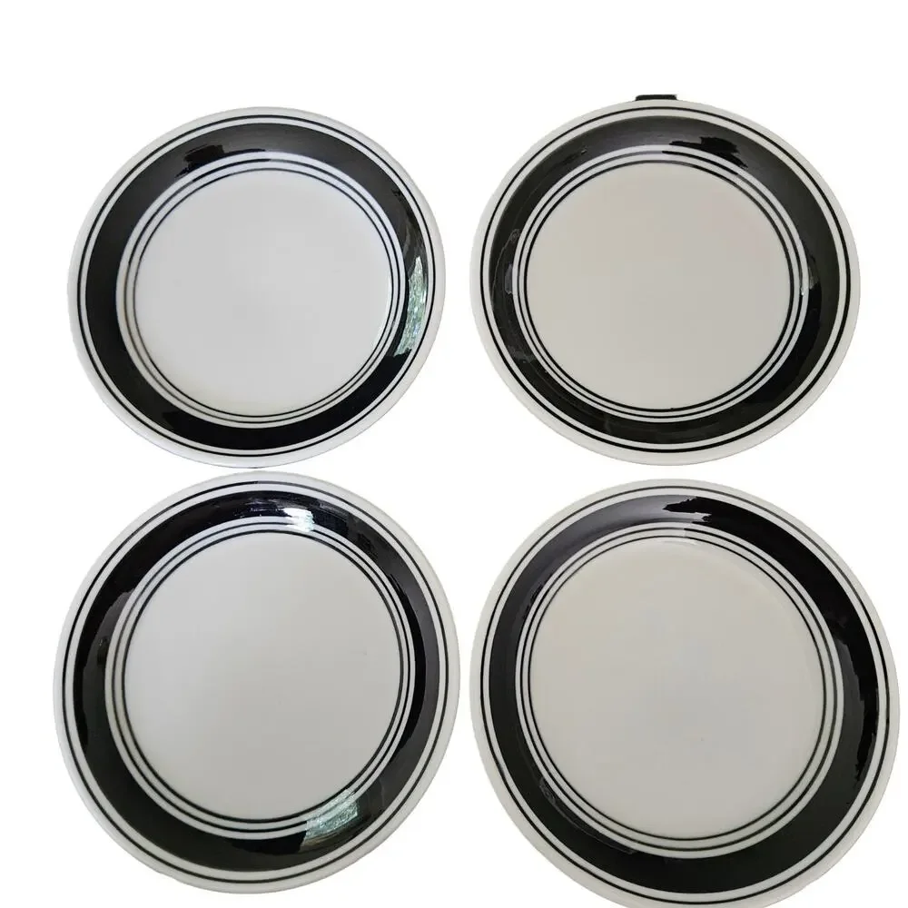 Mainstays Home Black & White Side Plates Set of 4 Round Stoneware Dinnerware